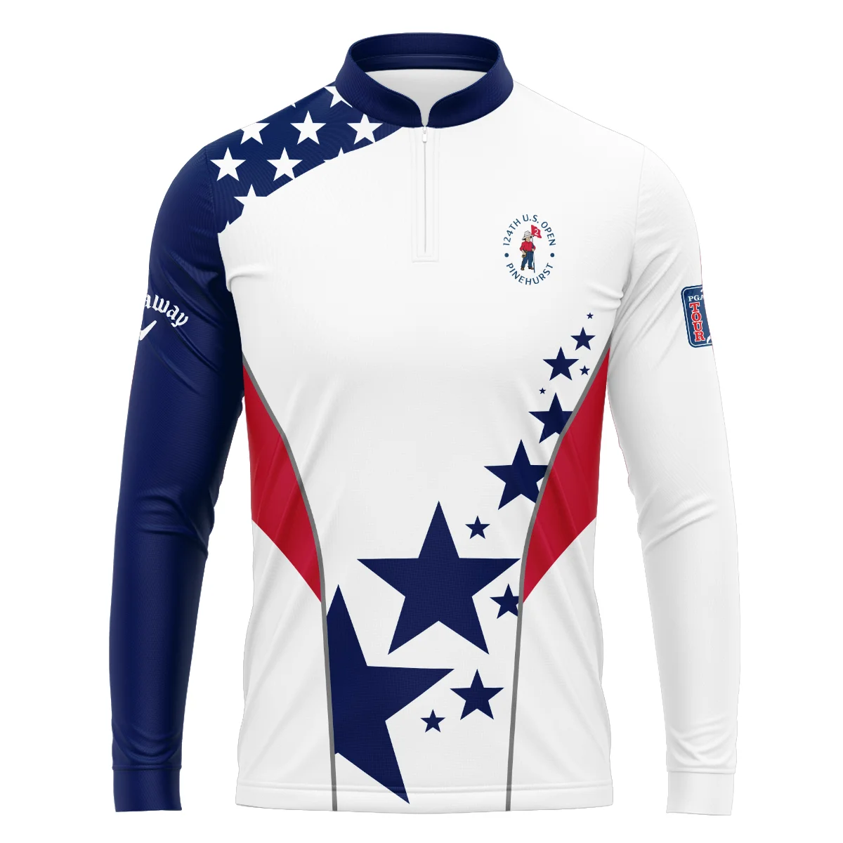 124th U.S. Open Pinehurst Callaway Stars US Flag White Blue Polo Shirt Mandarin Collar Polo Shirt