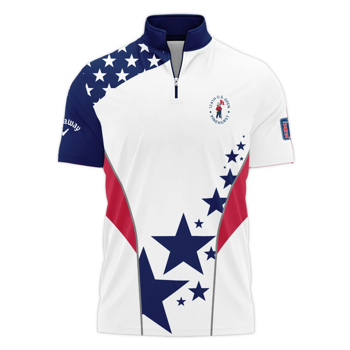 124th U.S. Open Pinehurst Callaway Stars US Flag White Blue Style Classic, Short Sleeve Polo Shirts Quarter-Zip