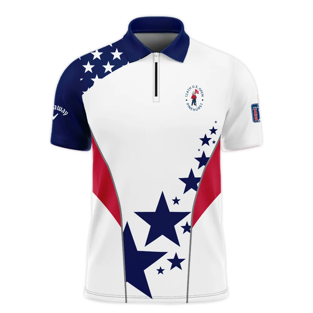 124th U.S. Open Pinehurst Callaway Stars US Flag White Blue Zipper Polo Shirt Style Classic Zipper Polo Shirt For Men