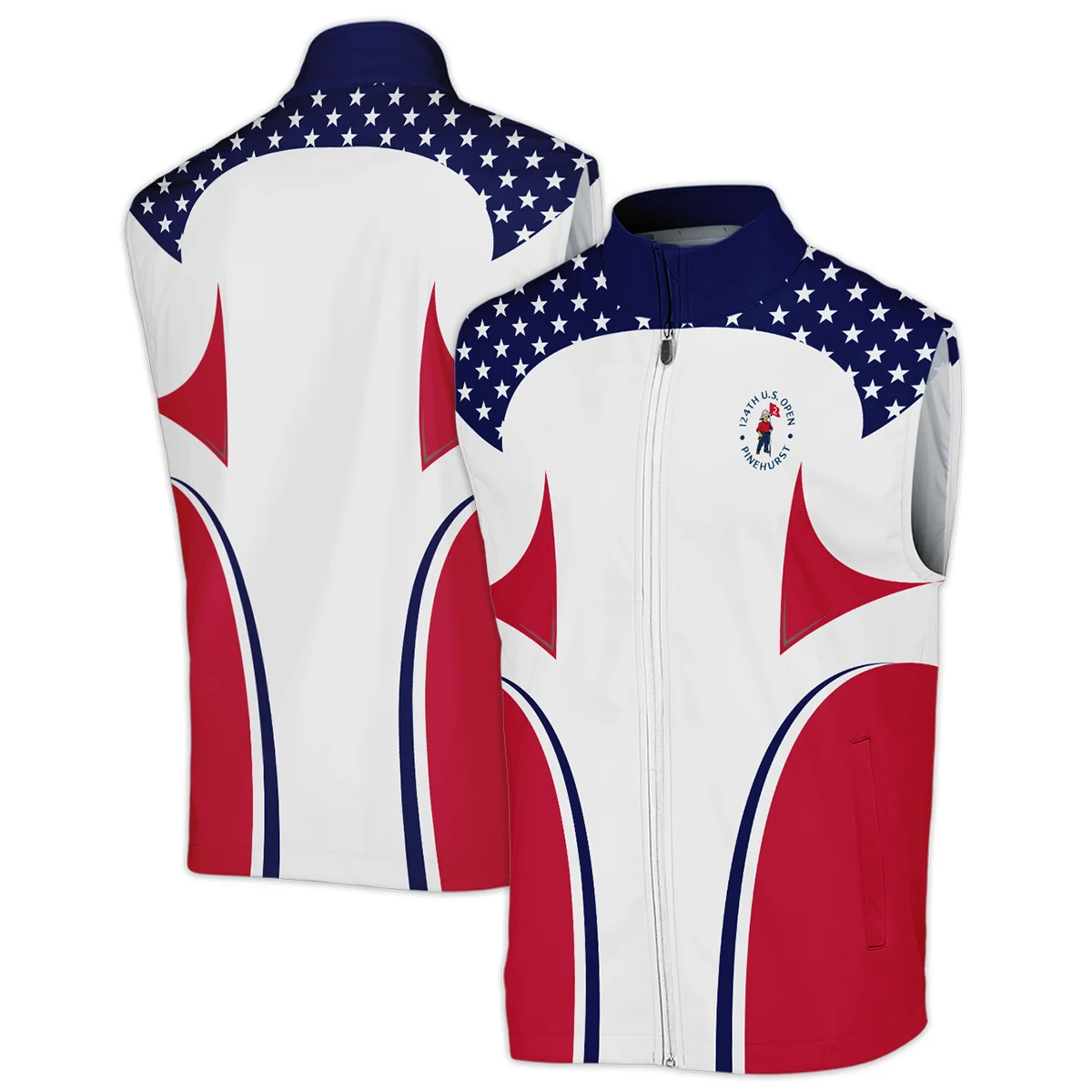 124th U.S. Open Pinehurst Callaway Stars White Dark Blue Red Line Polo Shirt Mandarin Collar Polo Shirt
