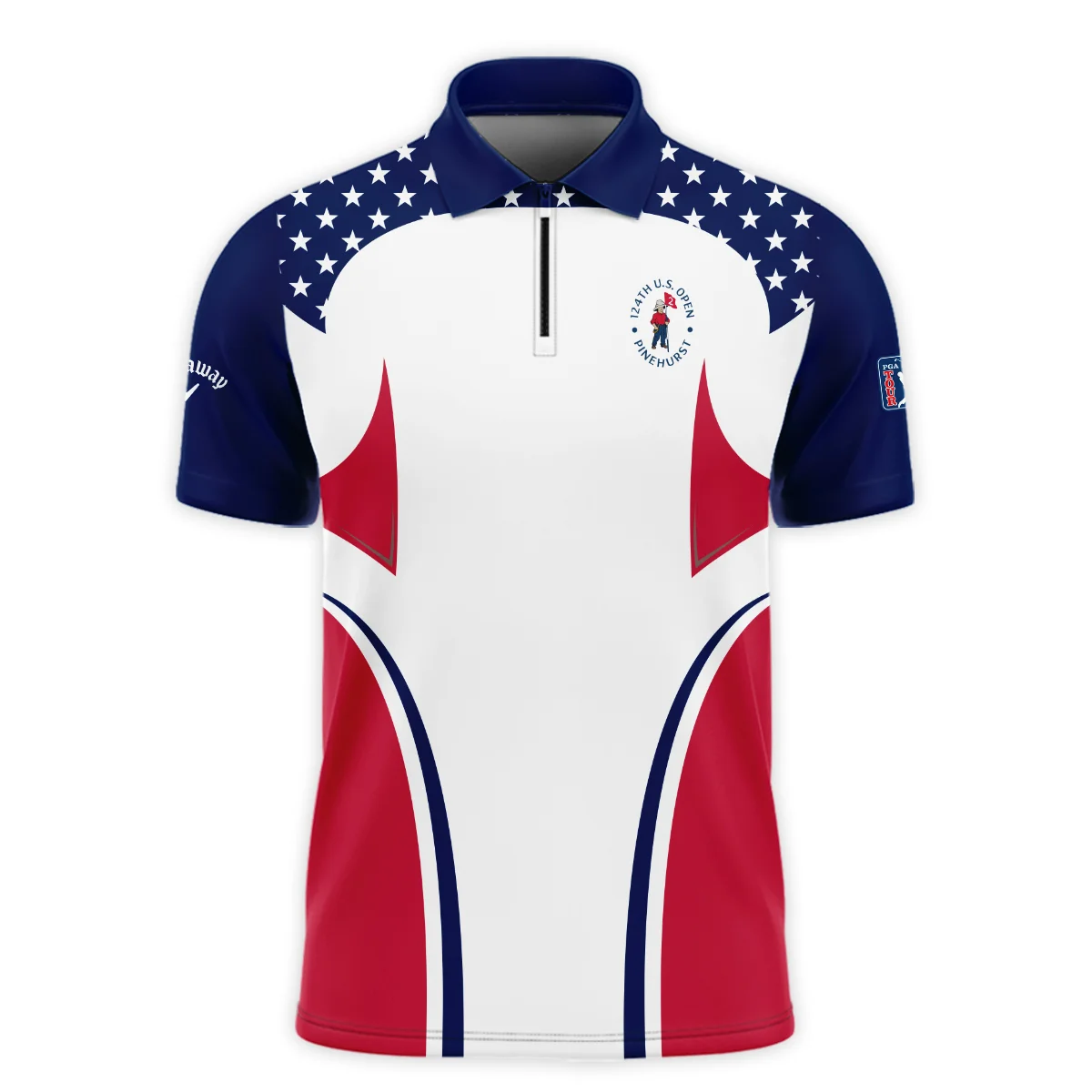124th U.S. Open Pinehurst Callaway Stars White Dark Blue Red Line Zipper Polo Shirt Style Classic Zipper Polo Shirt For Men