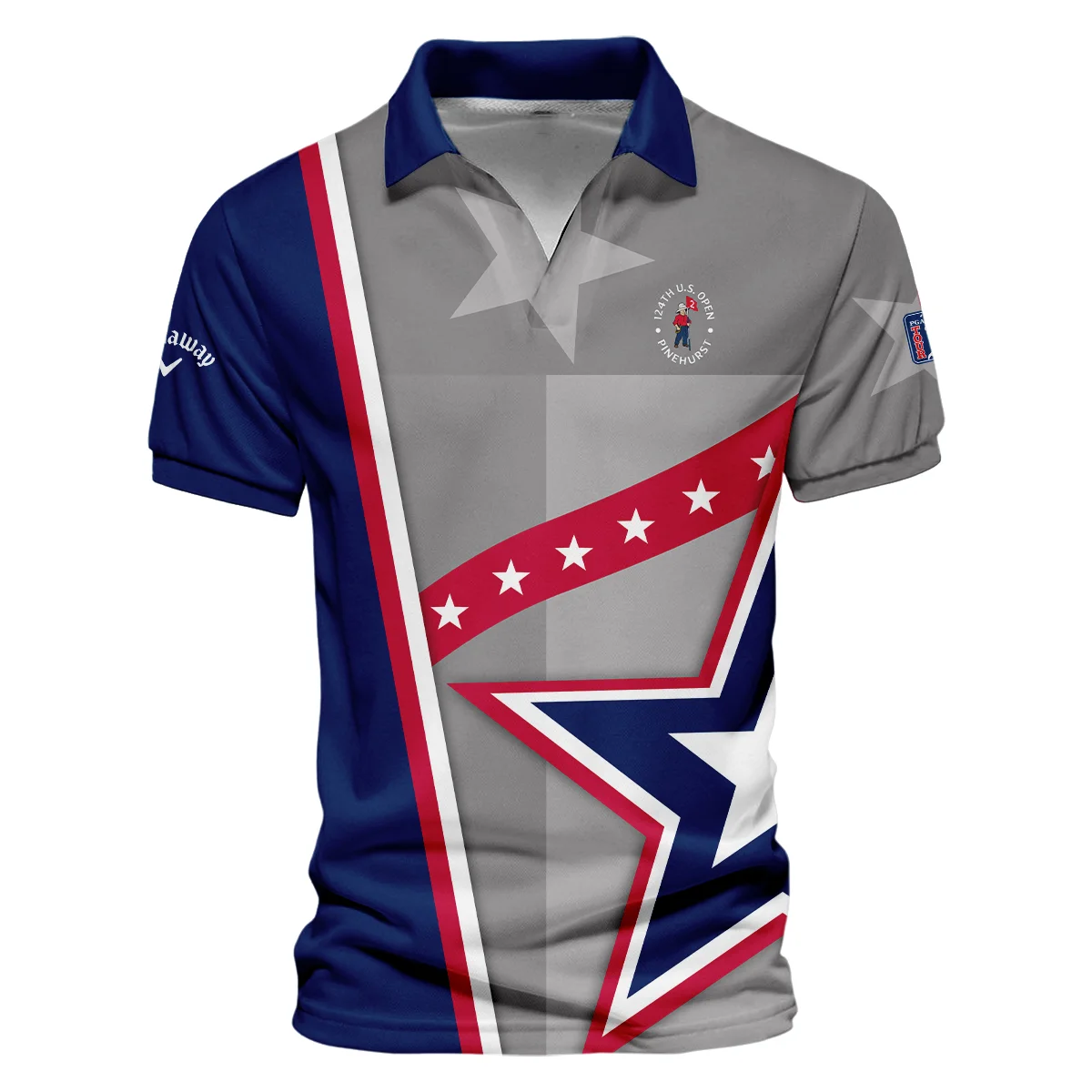 124th U.S. Open Pinehurst Callaway White Star Red Line Blue  Vneck Polo Shirt Style Classic Polo Shirt For Men