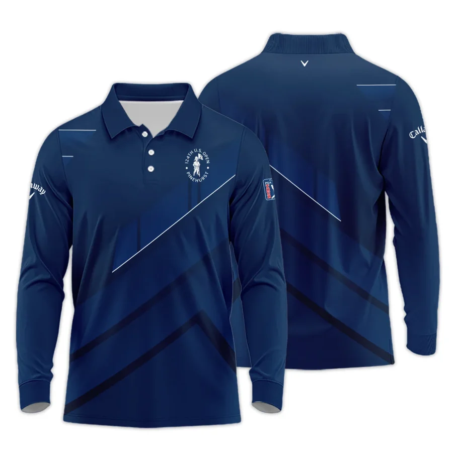 124th U.S. Open Pinehurst Dark Blue White Line Callaway Long Polo Shirt Style Classic