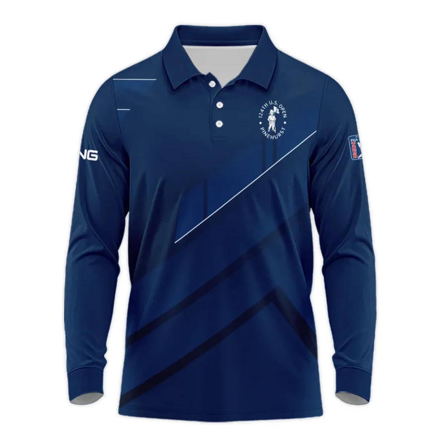 124th U.S. Open Pinehurst Dark Blue White Line Ping Long Polo Shirt Style Classic