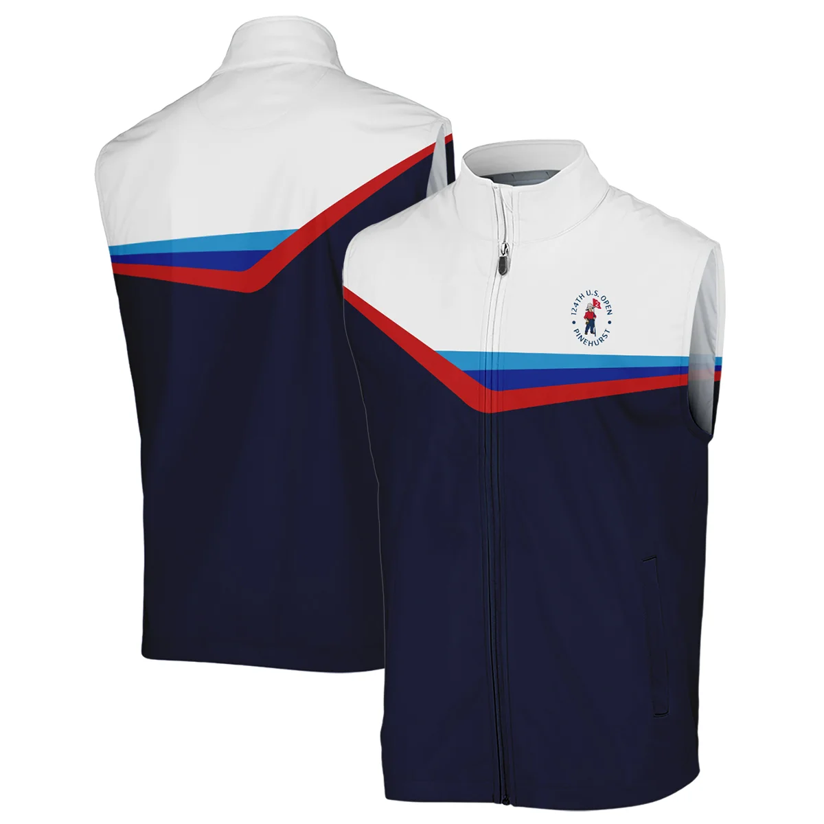 124th U.S. Open Pinehurst Golf Blue Red Line White Pattern Ping Polo Shirt Mandarin Collar Polo Shirt
