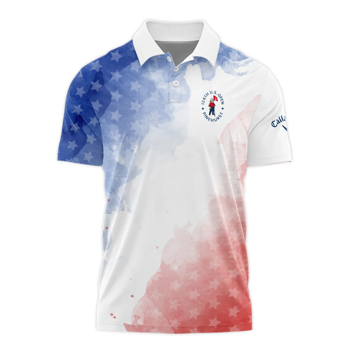 124th U.S. Open Pinehurst Golf Callaway Polo Shirt Stars Blue Red Watercolor Golf Sports All Over Print Polo Shirt For Men
