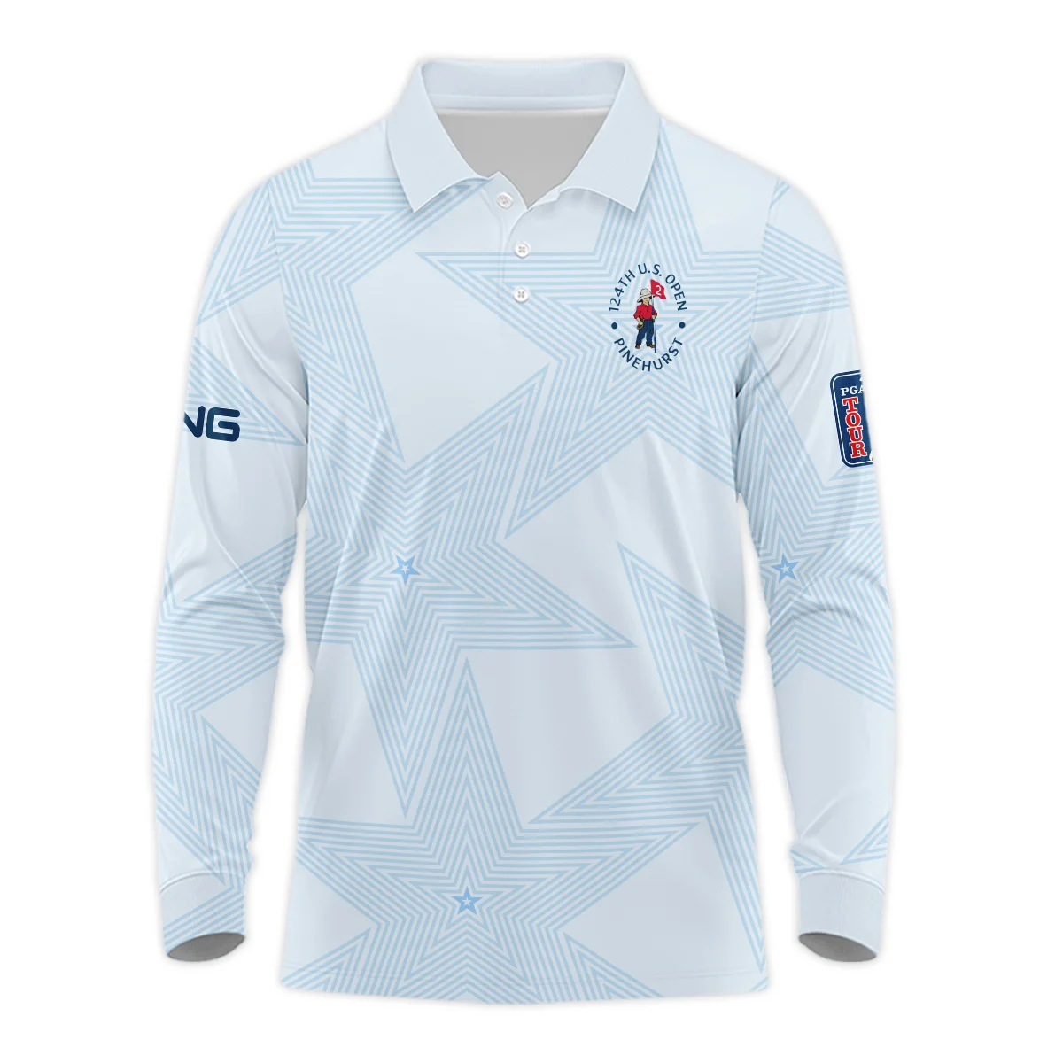 124th U.S. Open Pinehurst Golf Ping Long Polo Shirt Sports Star Sripe Light Blue Long Polo Shirt For Men