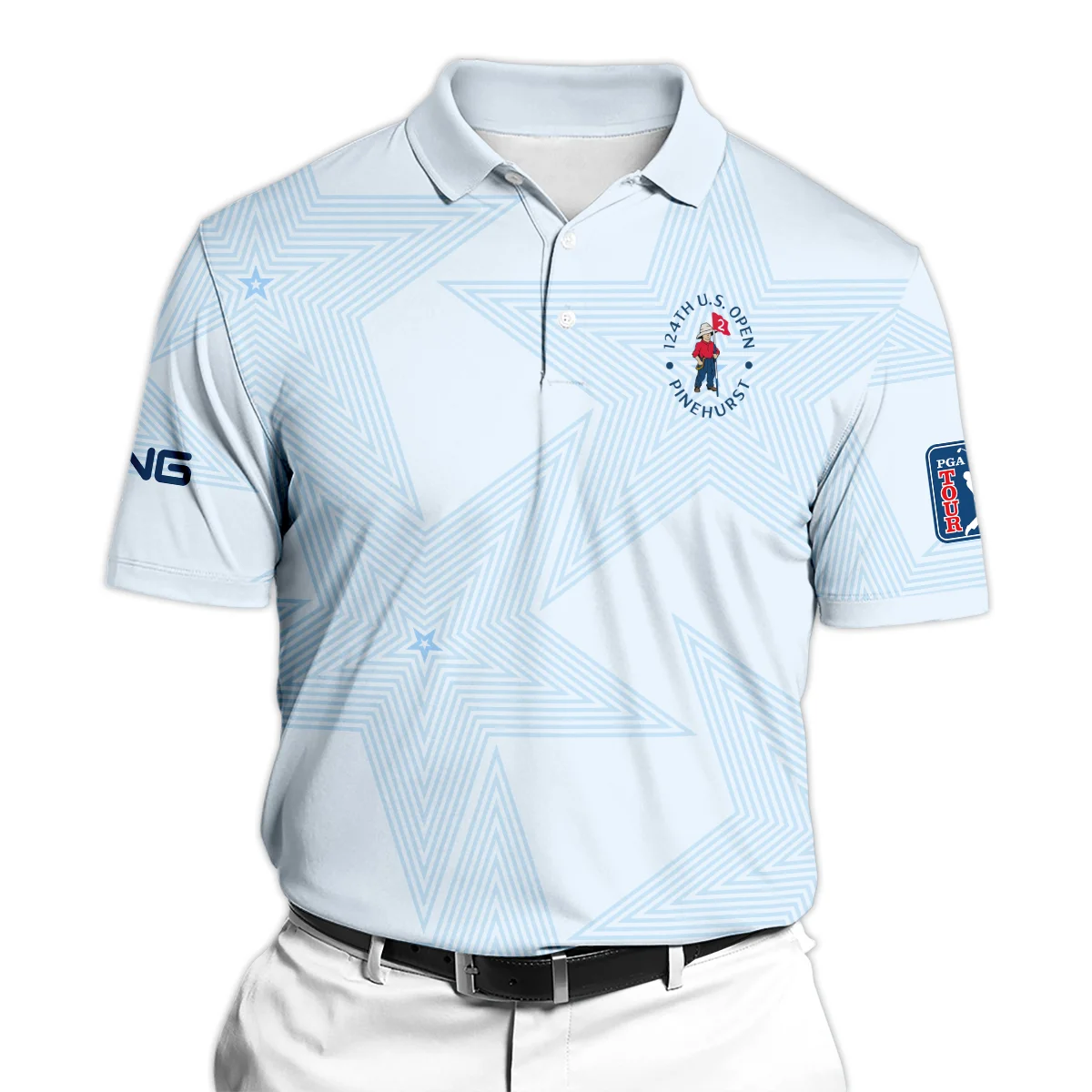 124th U.S. Open Pinehurst Golf Ping Zipper Polo Shirt Sports Star Sripe Light Blue Zipper Polo Shirt For Men