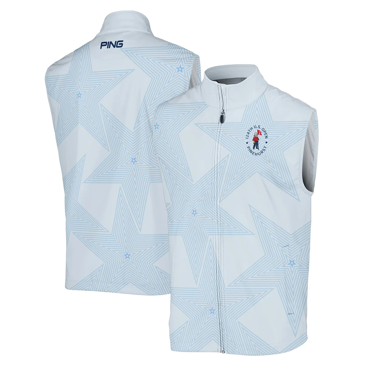124th U.S. Open Pinehurst Golf Ping Stand Colar Jacket Sports Star Sripe Light Blue Stand Colar Jacket
