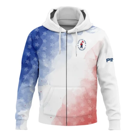 124th U.S. Open Pinehurst Golf Ping Zipper Hoodie Shirt Stars Blue Red Watercolor Golf Sports All Over Print Zipper Hoodie Shirt