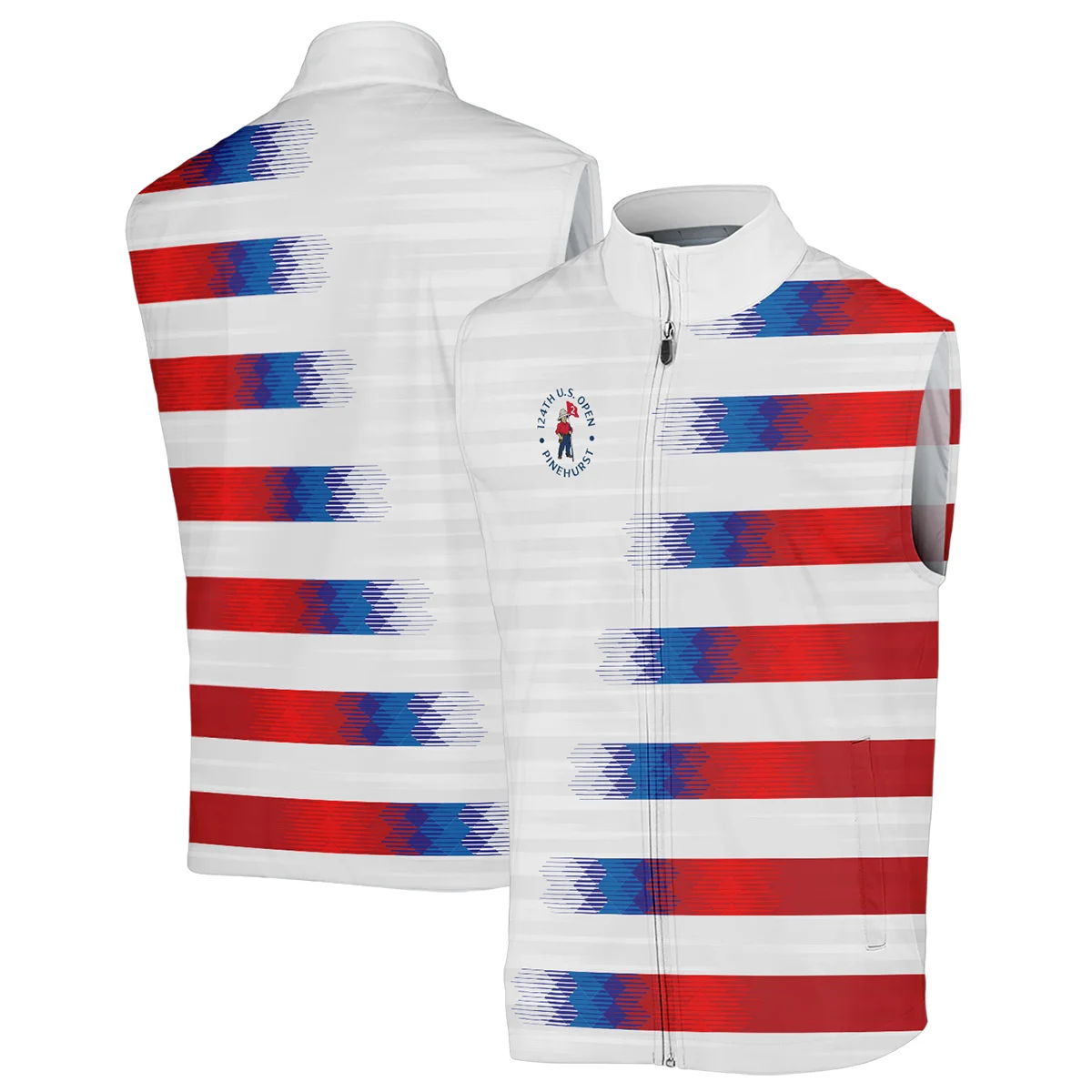 124th U.S. Open Pinehurst Golf Sport Sleeveless Jacket Blue Red White Abstract All Over Print Sleeveless Jacket