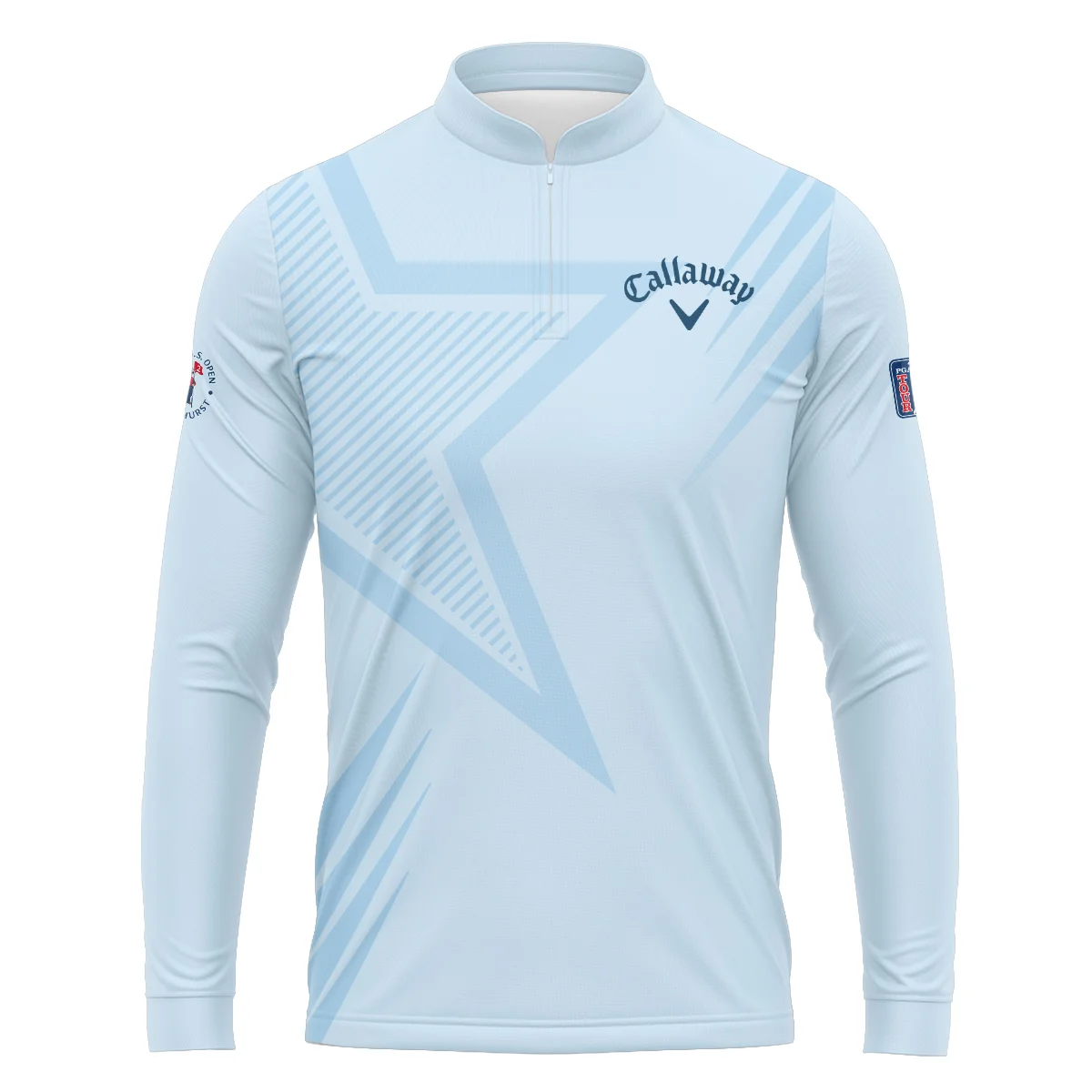 124th U.S. Open Pinehurst Golf Star Line Pattern Light Blue Callaway Polo Shirt Mandarin Collar Polo Shirt