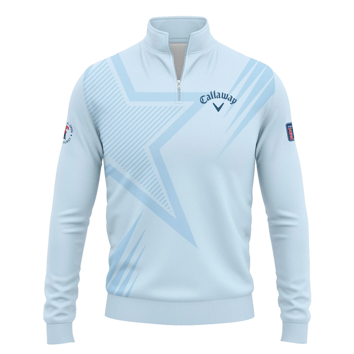 124th U.S. Open Pinehurst Golf Star Line Pattern Light Blue Callaway Polo Shirt Mandarin Collar Polo Shirt