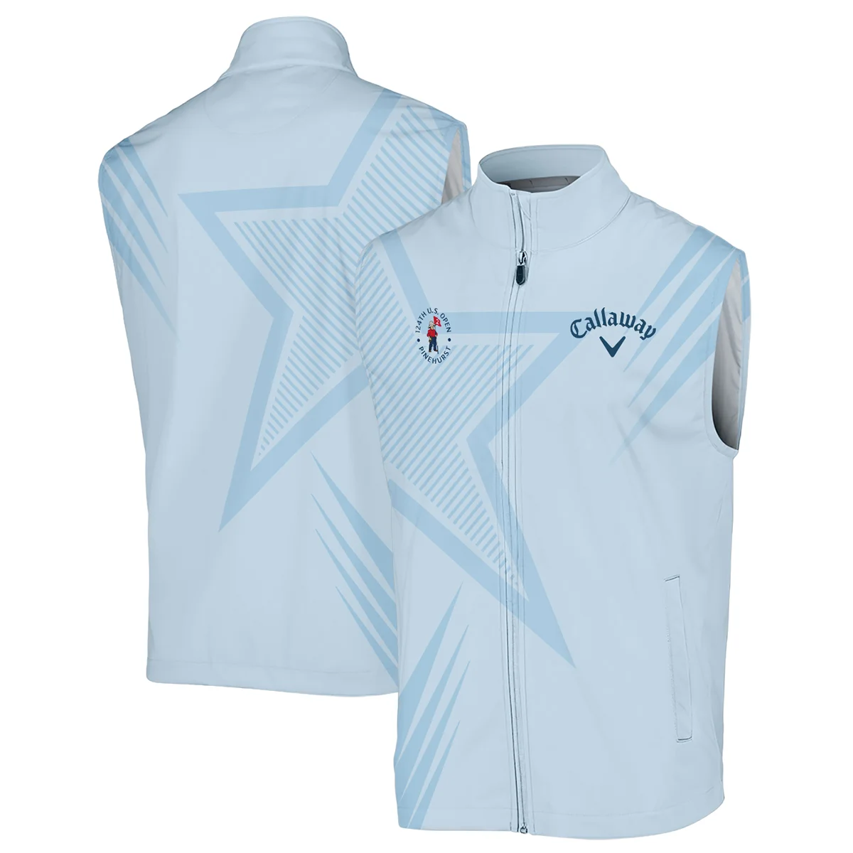 124th U.S. Open Pinehurst Golf Star Line Pattern Light Blue Callaway Mandarin collar Quater-Zip Long Sleeve