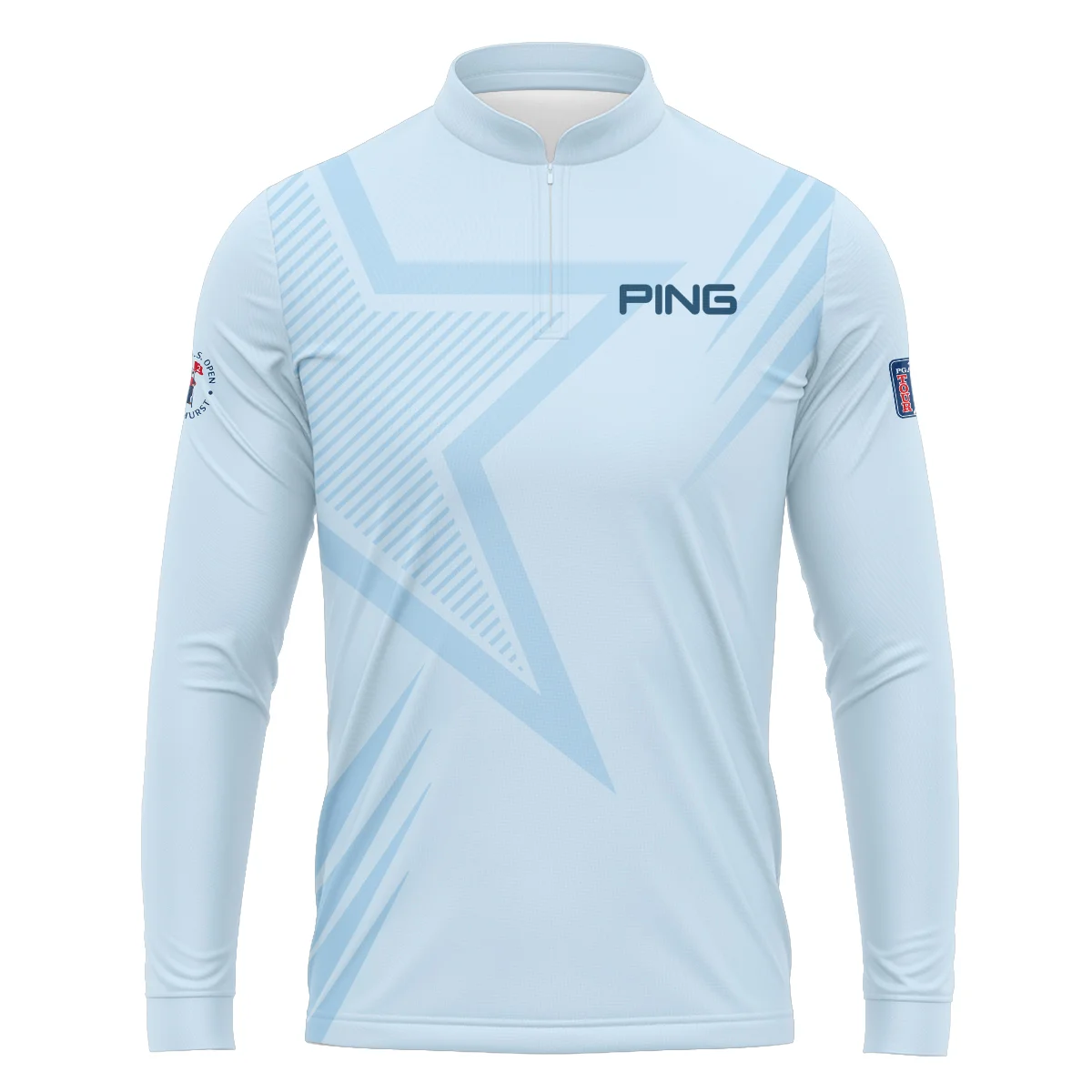 124th U.S. Open Pinehurst Golf Star Line Pattern Light Blue Ping Zipper Polo Shirt Style Classic Zipper Polo Shirt For Men