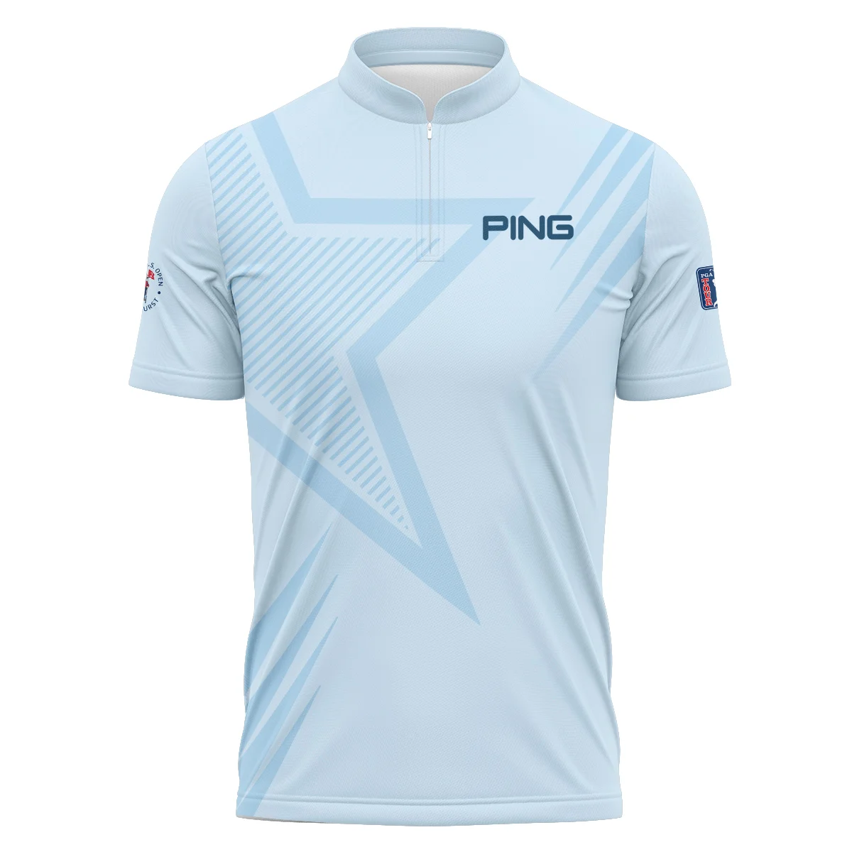 124th U.S. Open Pinehurst Golf Star Line Pattern Light Blue Ping Polo Shirt Mandarin Collar Polo Shirt