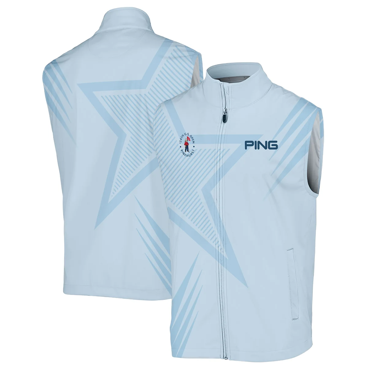 124th U.S. Open Pinehurst Golf Star Line Pattern Light Blue Ping Vneck Polo Shirt Style Classic Polo Shirt For Men
