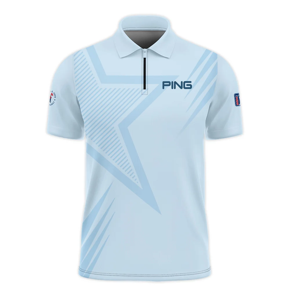 124th U.S. Open Pinehurst Golf Star Line Pattern Light Blue Ping Zipper Polo Shirt Style Classic Zipper Polo Shirt For Men