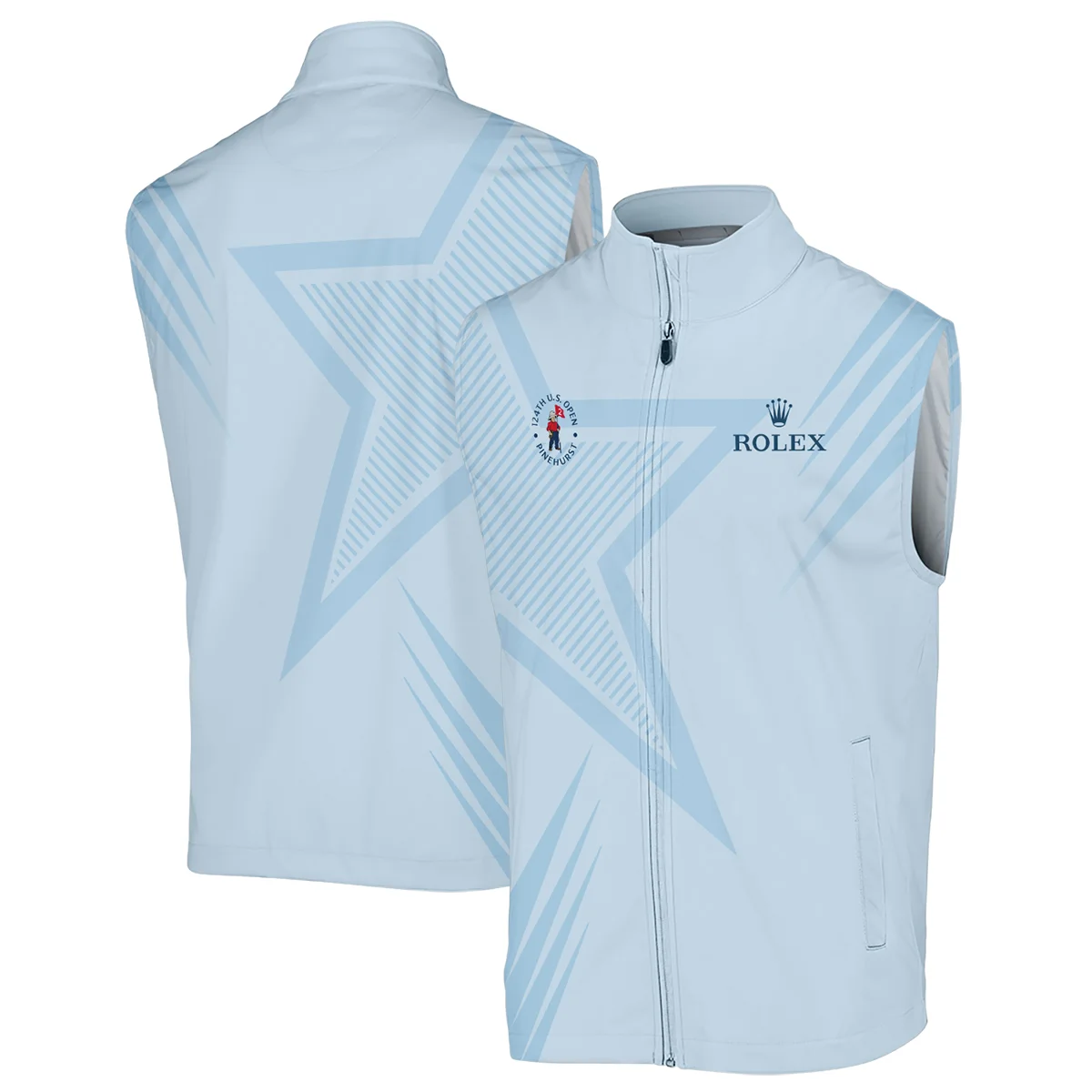 124th U.S. Open Pinehurst Golf Star Line Pattern Light Blue Rolex Polo Shirt Mandarin Collar Polo Shirt