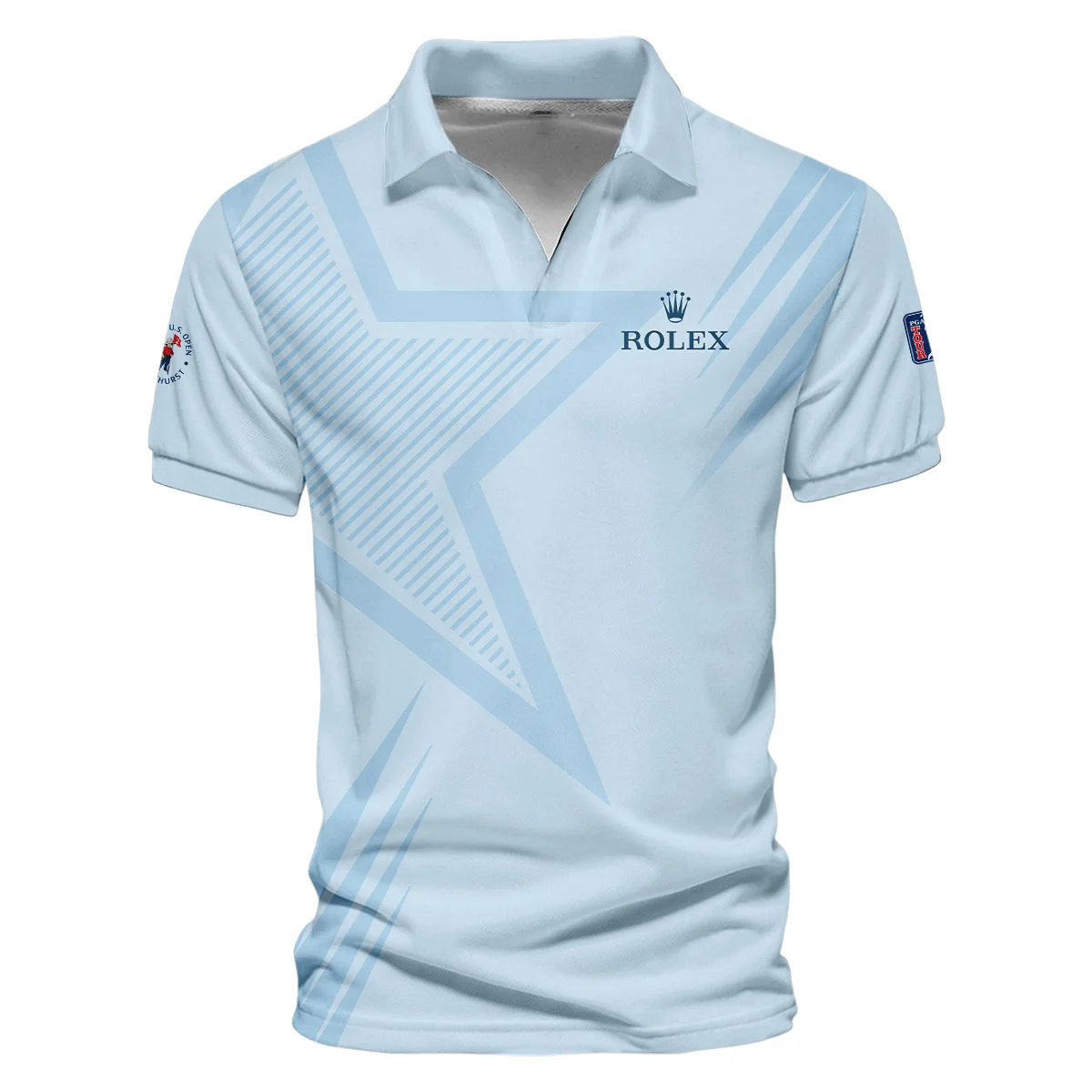 124th U.S. Open Pinehurst Golf Star Line Pattern Light Blue Rolex Polo Shirt Mandarin Collar Polo Shirt