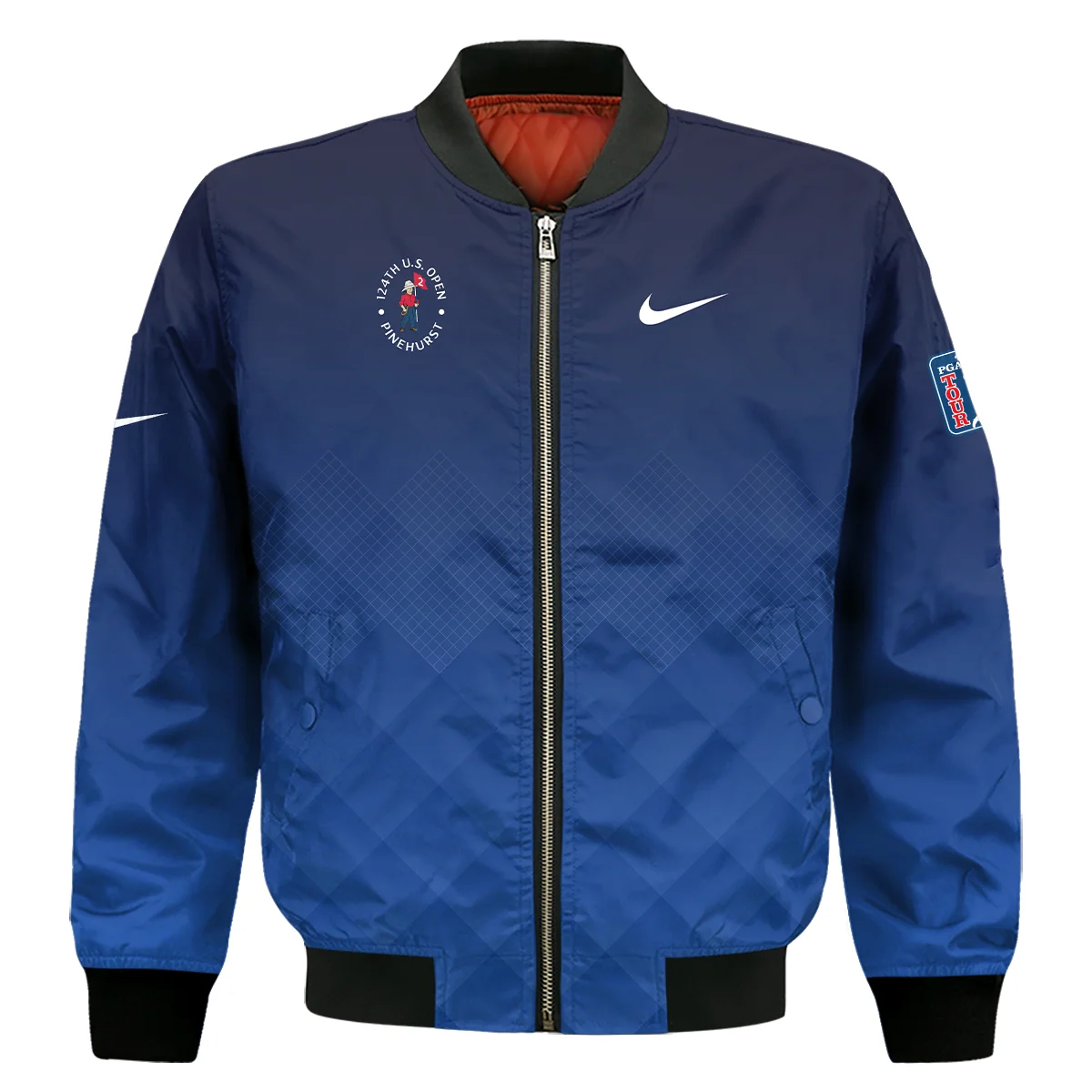 124th U.S. Open Pinehurst Nike Dark Blue Gradient Stripes Pattern Style Classic, Short Sleeve Polo Shirts Quarter-Zip Casual Slim Fit Mock Neck Basic