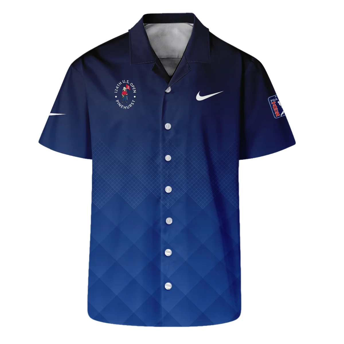 124th U.S. Open Pinehurst Nike Dark Blue Gradient Stripes Pattern Zipper Polo Shirt Style Classic Zipper Polo Shirt For Men