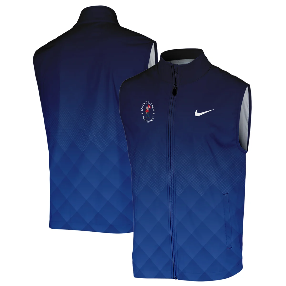 124th U.S. Open Pinehurst Nike Dark Blue Gradient Stripes Pattern Zipper Polo Shirt Style Classic Zipper Polo Shirt For Men