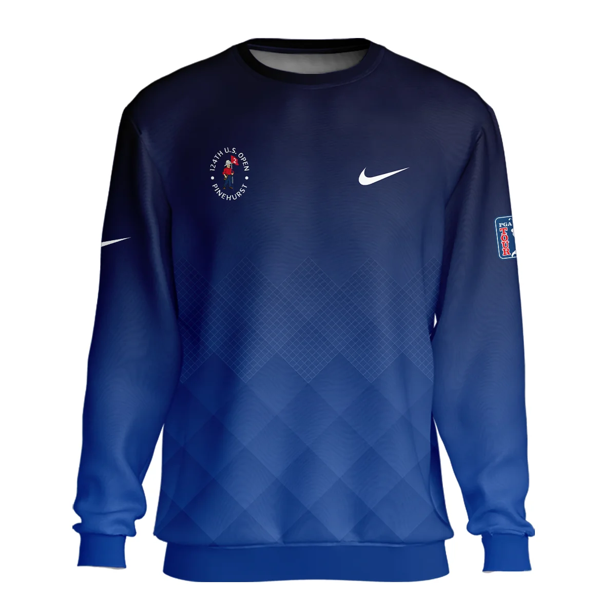 124th U.S. Open Pinehurst Nike Dark Blue Gradient Stripes Pattern Vneck Long Polo Shirt Style Classic Long Polo Shirt For Men