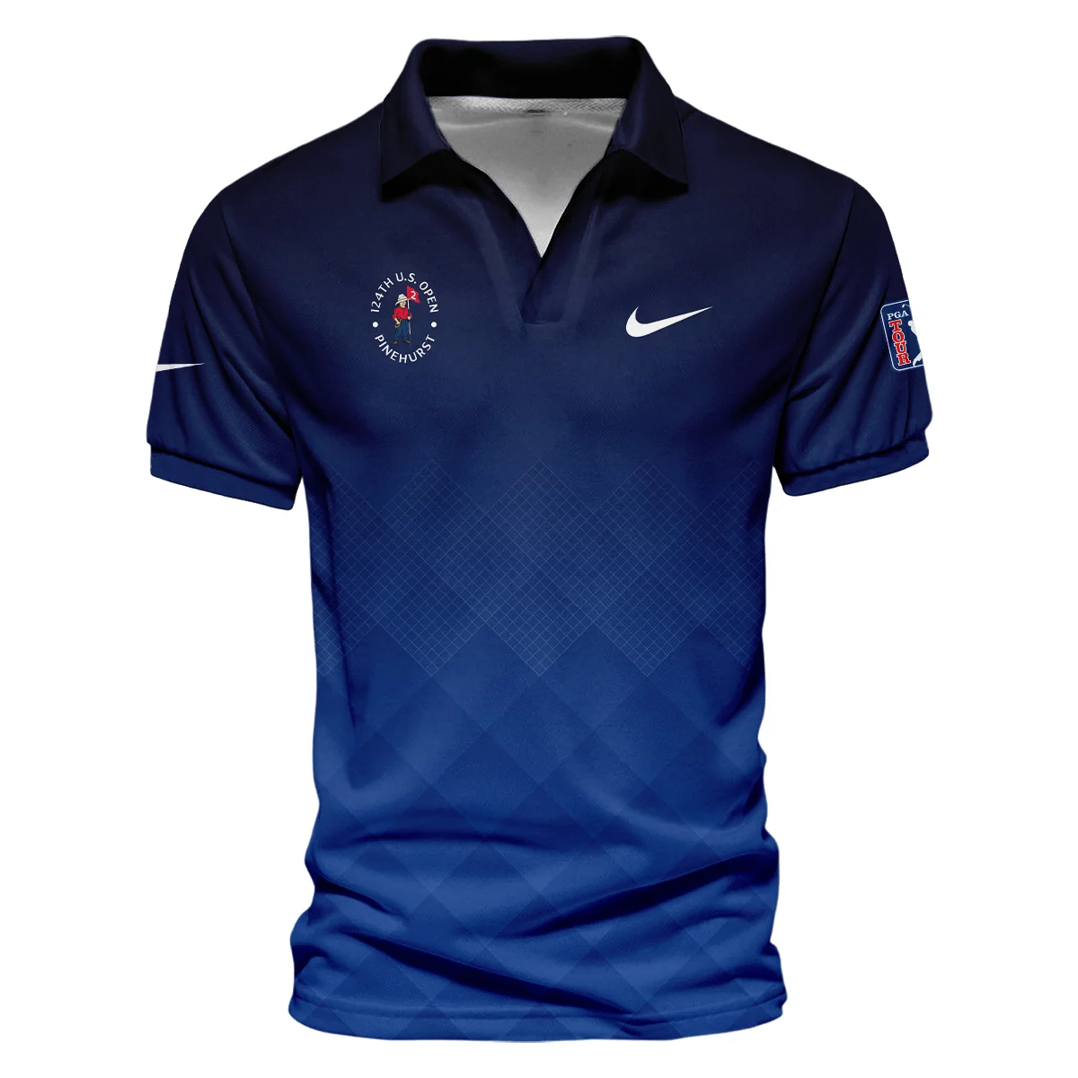 124th U.S. Open Pinehurst Nike Dark Blue Gradient Stripes Pattern Vneck Polo Shirt Style Classic Polo Shirt For Men