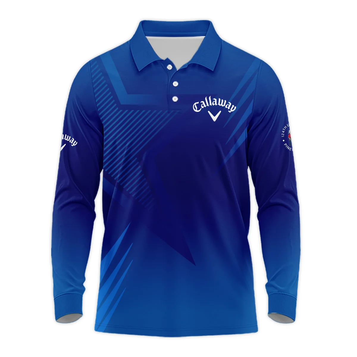 124th U.S. Open Pinehurst No.2 Callaway Long Polo Shirt Dark Blue Gradient Star Pattern Long Polo Shirt For Men