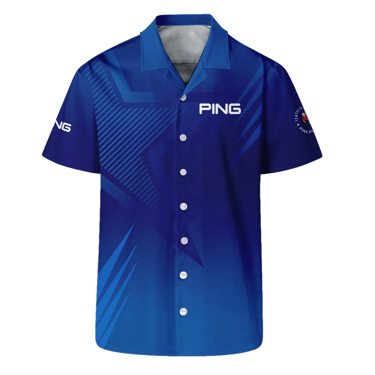 124th U.S. Open Pinehurst No.2 Ping Hawaiian Shirt Dark Blue Gradient Star Pattern Oversized Hawaiian Shirt