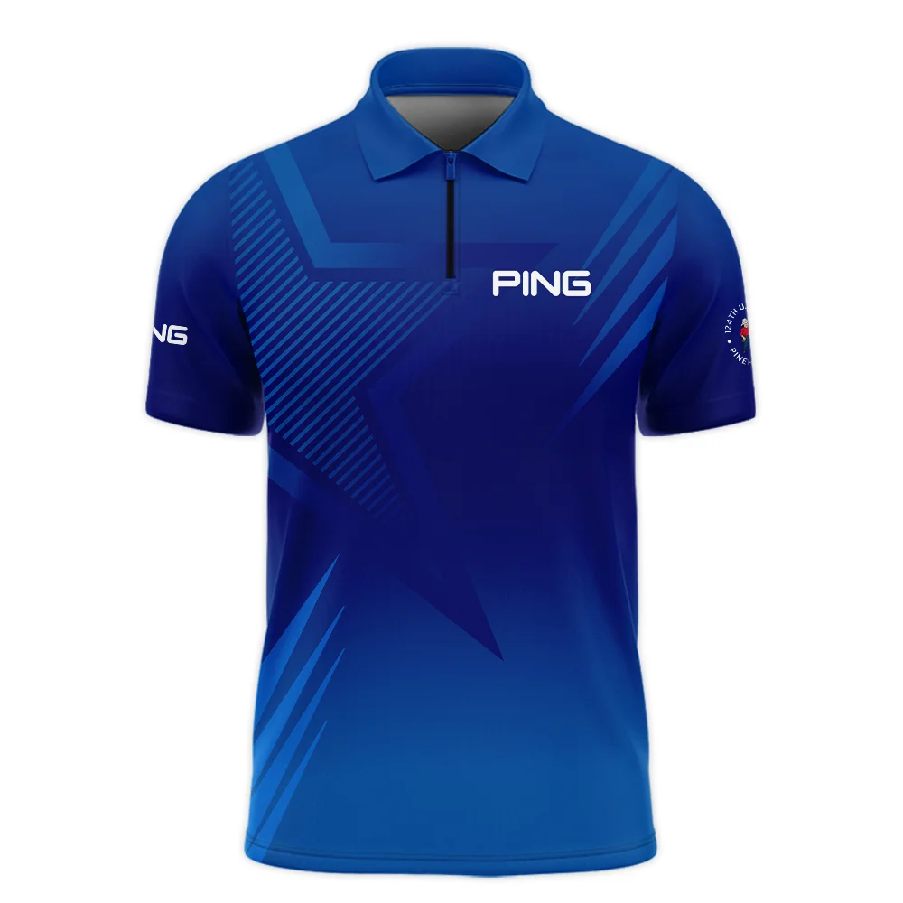 124th U.S. Open Pinehurst No.2 Ping Zipper Polo Shirt Dark Blue Gradient Star Pattern Zipper Polo Shirt For Men