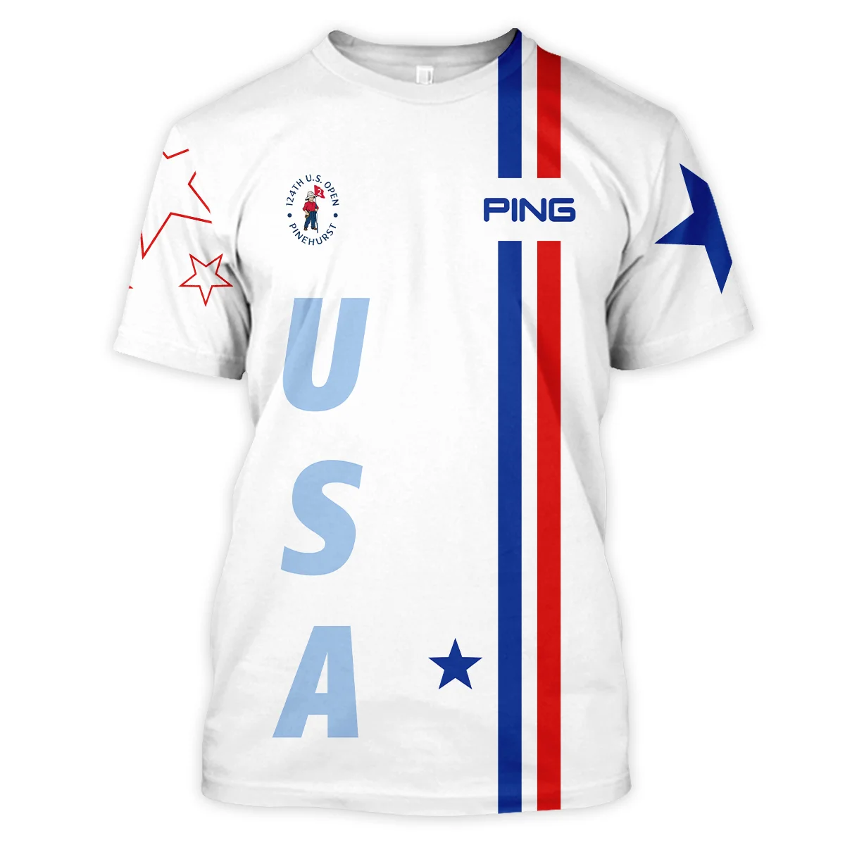 124th U.S. Open Pinehurst Ping Blue Red Line White Vneck Polo Shirt Style Classic Polo Shirt For Men