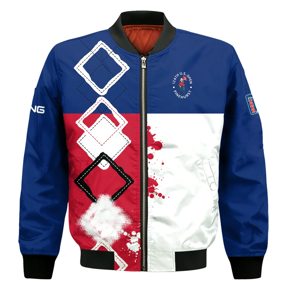 124th U.S. Open Pinehurst Ping Bomber Jacket Blue Red White Pattern Grunge All Over Print Bomber Jacket