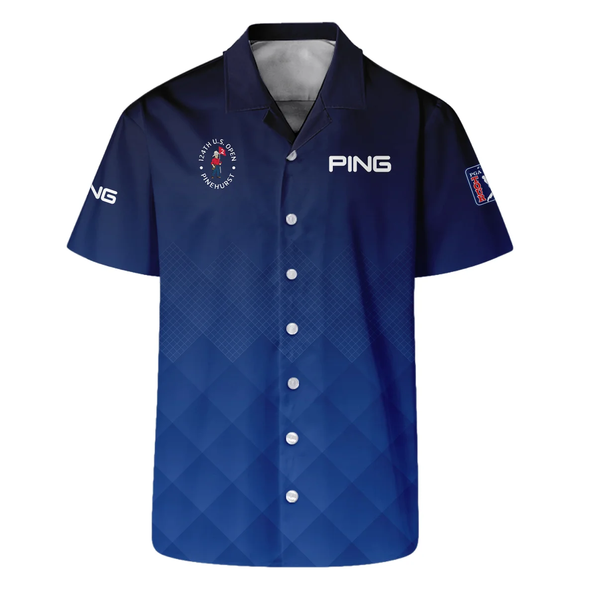 124th U.S. Open Pinehurst Ping Dark Blue Gradient Stripes Pattern Hawaiian Shirt Style Classic Oversized Hawaiian Shirt
