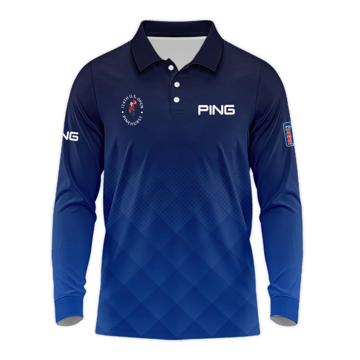 124th U.S. Open Pinehurst Ping Dark Blue Gradient Stripes Pattern Long Polo Shirt Style Classic Long Polo Shirt For Men