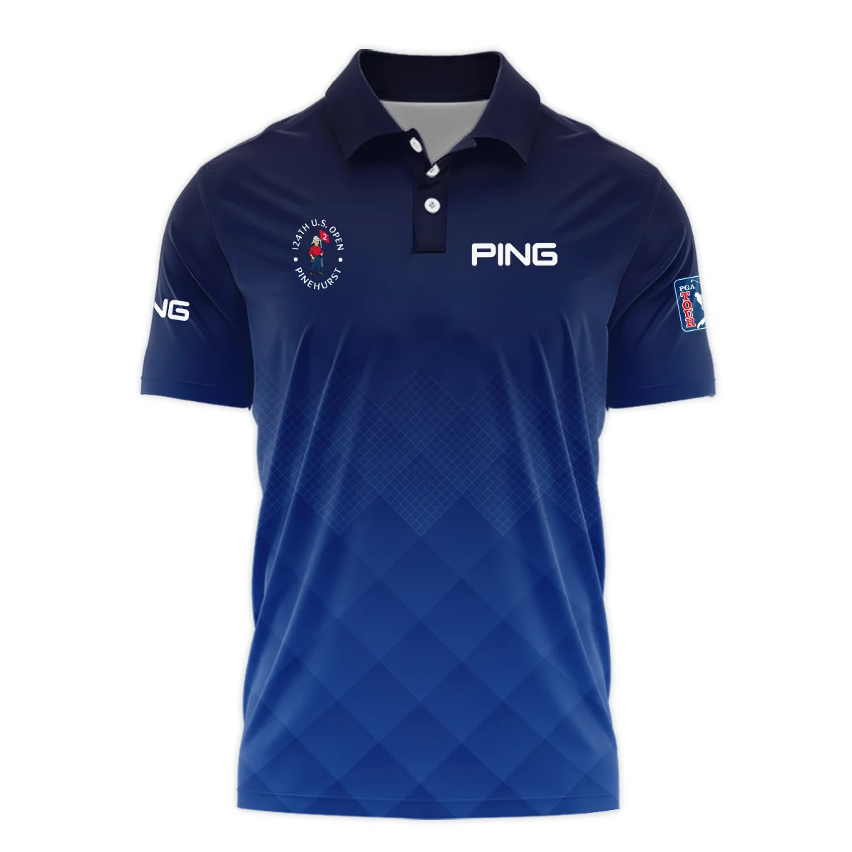 124th U.S. Open Pinehurst Ping Dark Blue Gradient Stripes Pattern Zipper Polo Shirt Style Classic Zipper Polo Shirt For Men