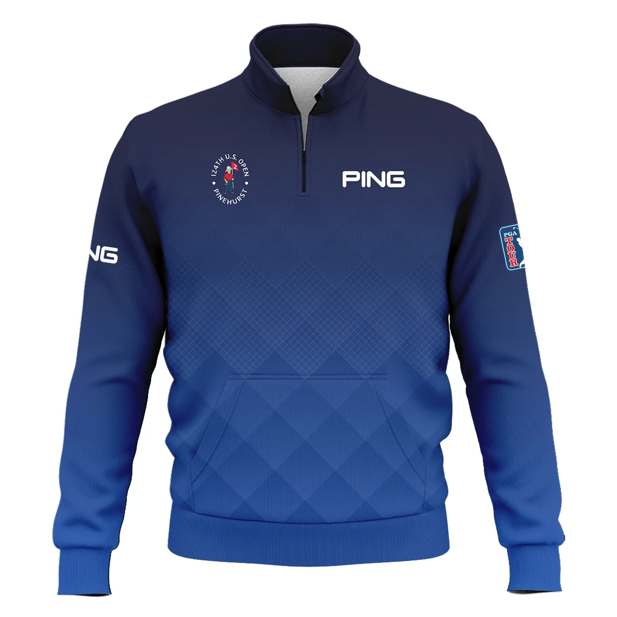 124th U.S. Open Pinehurst Ping Dark Blue Gradient Stripes Pattern Style Classic, Short Sleeve Polo Shirts Quarter-Zip Casual Slim Fit Mock Neck Basic