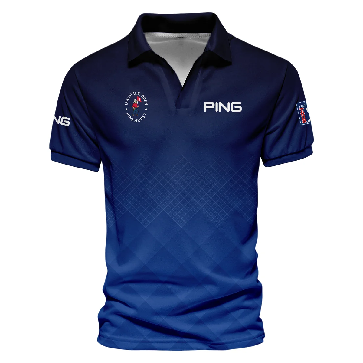 124th U.S. Open Pinehurst Ping Dark Blue Gradient Stripes Pattern Vneck Polo Shirt Style Classic Polo Shirt For Men