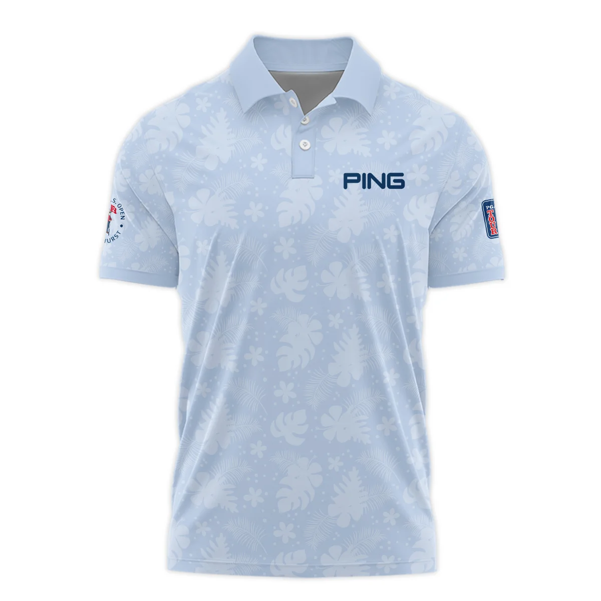 124th U.S. Open Pinehurst Ping Golf Polo Shirt Light Blue Pastel Floral Hawaiian Pattern All Over Print Polo Shirt For Men