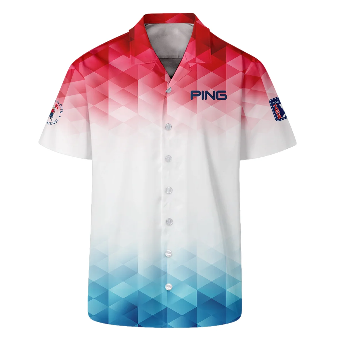124th U.S. Open Pinehurst Ping Golf Sport Polo Shirt Blue Red Abstract Geometric Triangles All Over Print Polo Shirt For Men