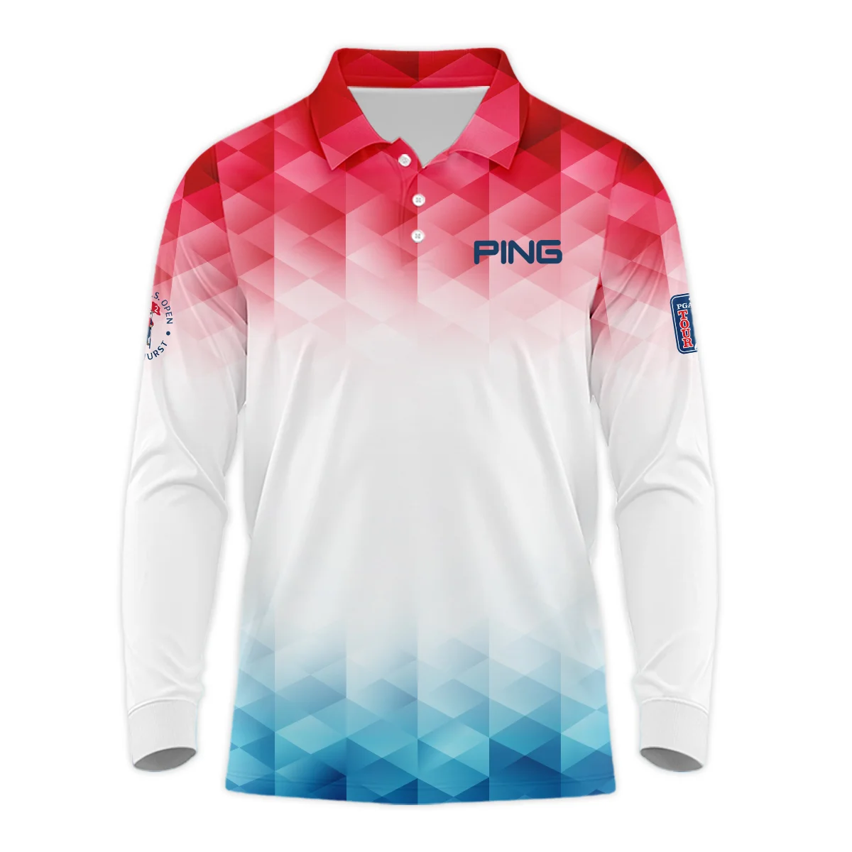 124th U.S. Open Pinehurst Ping Golf Sport Zipper Hoodie Shirt Blue Red Abstract Geometric Triangles All Over Print Zipper Hoodie Shirt