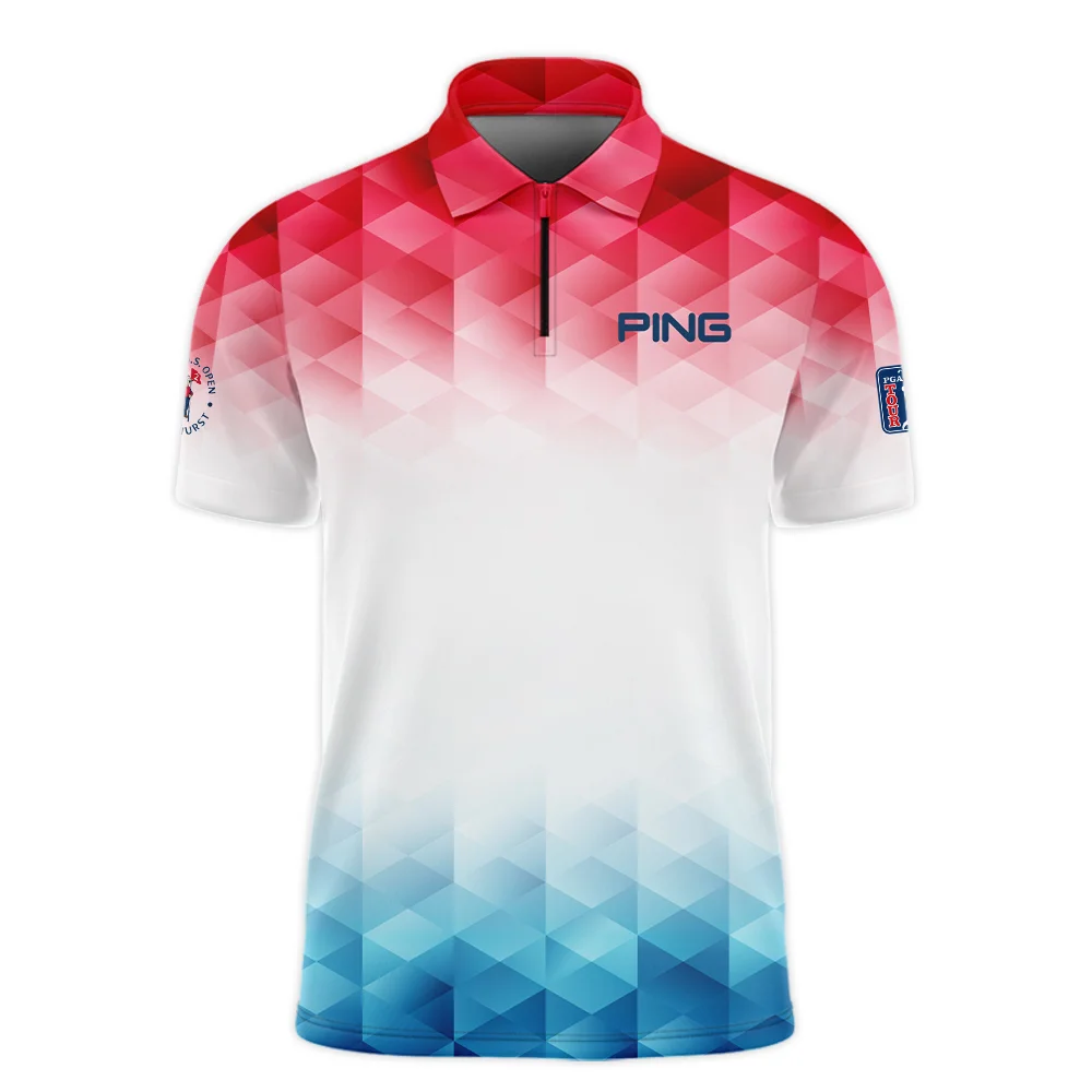 124th U.S. Open Pinehurst Ping Golf Sport Long Polo Shirt Blue Red Abstract Geometric Triangles All Over Print Long Polo Shirt For Men