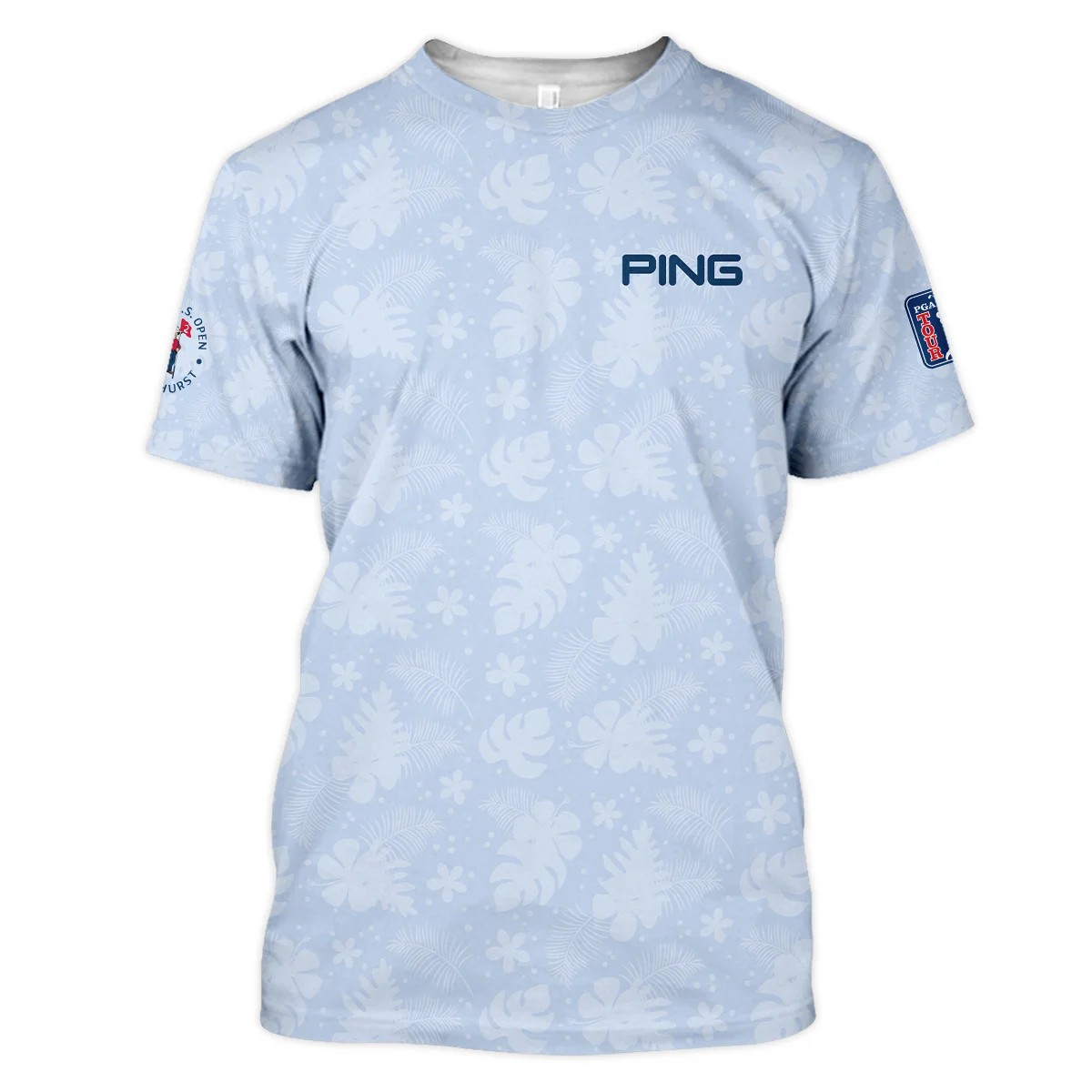124th U.S. Open Pinehurst Ping Golf Zipper Polo Shirt Light Blue Pastel Floral Hawaiian Pattern All Over Print Zipper Polo Shirt For Men