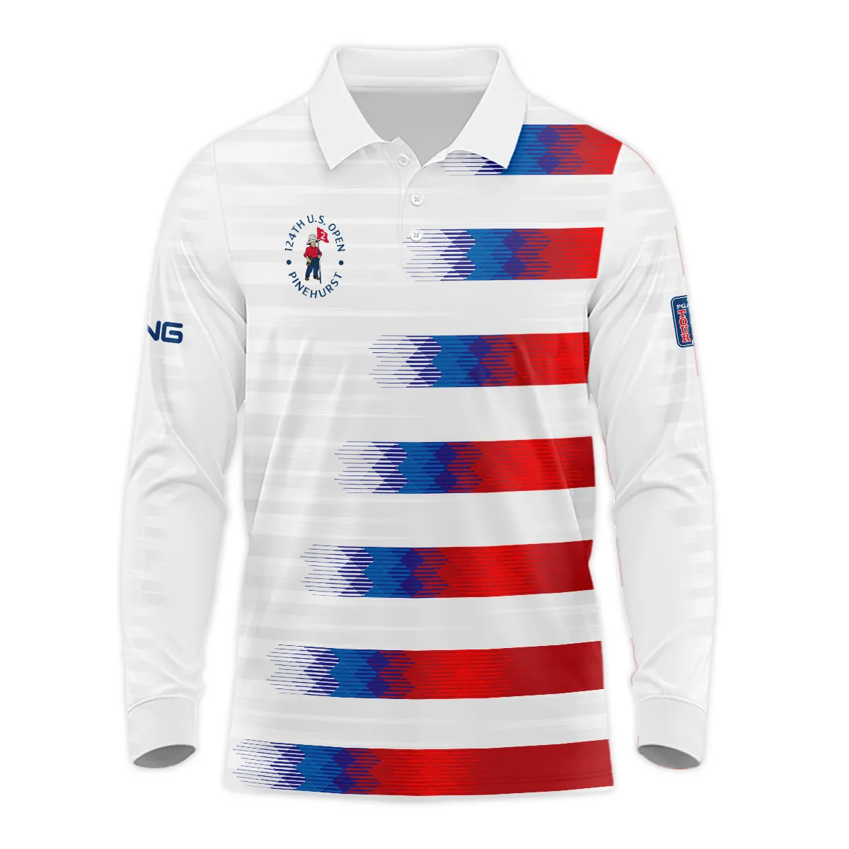 124th U.S. Open Pinehurst Ping Stand Colar Jacket Sports Blue Red White Pattern All Over Print Stand Colar Jacket