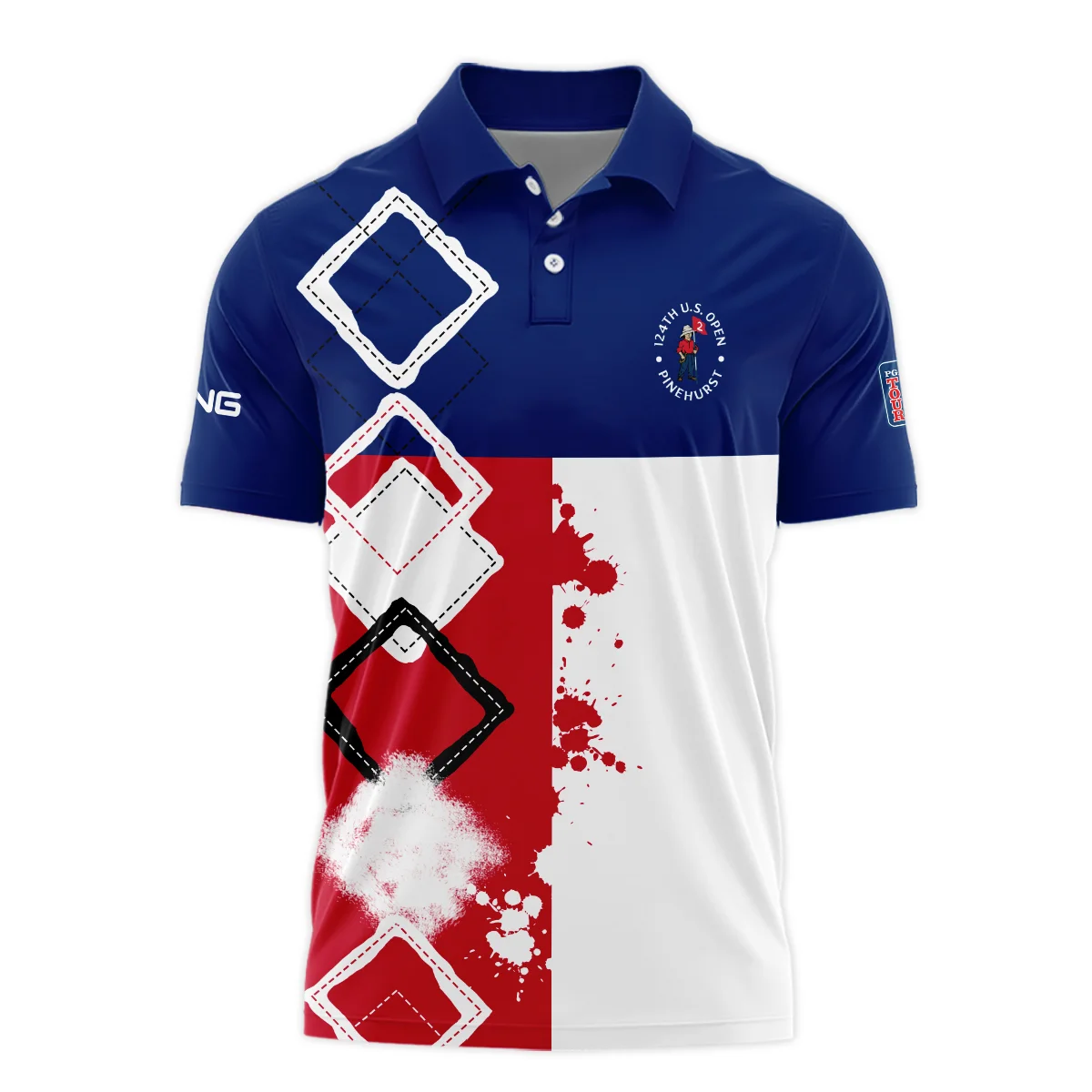 124th U.S. Open Pinehurst Ping Polo Shirt Blue Red White Pattern Grunge All Over Print Polo Shirt For Men
