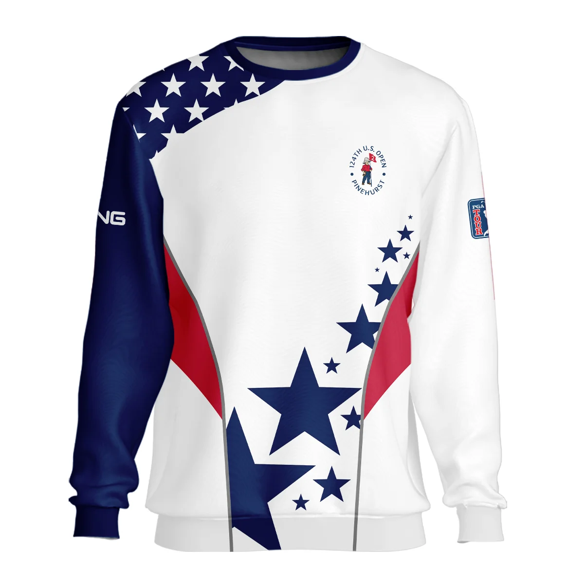 124th U.S. Open Pinehurst Ping Stars US Flag White Blue Mandarin collar Quater-Zip Long Sleeve
