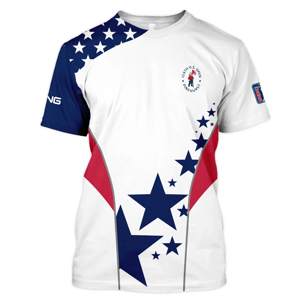 124th U.S. Open Pinehurst Ping Stars US Flag White Blue Style Classic, Short Sleeve Polo Shirts Quarter-Zip