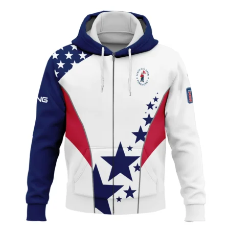 124th U.S. Open Pinehurst Ping Stars US Flag White Blue Mandarin collar Quater-Zip Long Sleeve