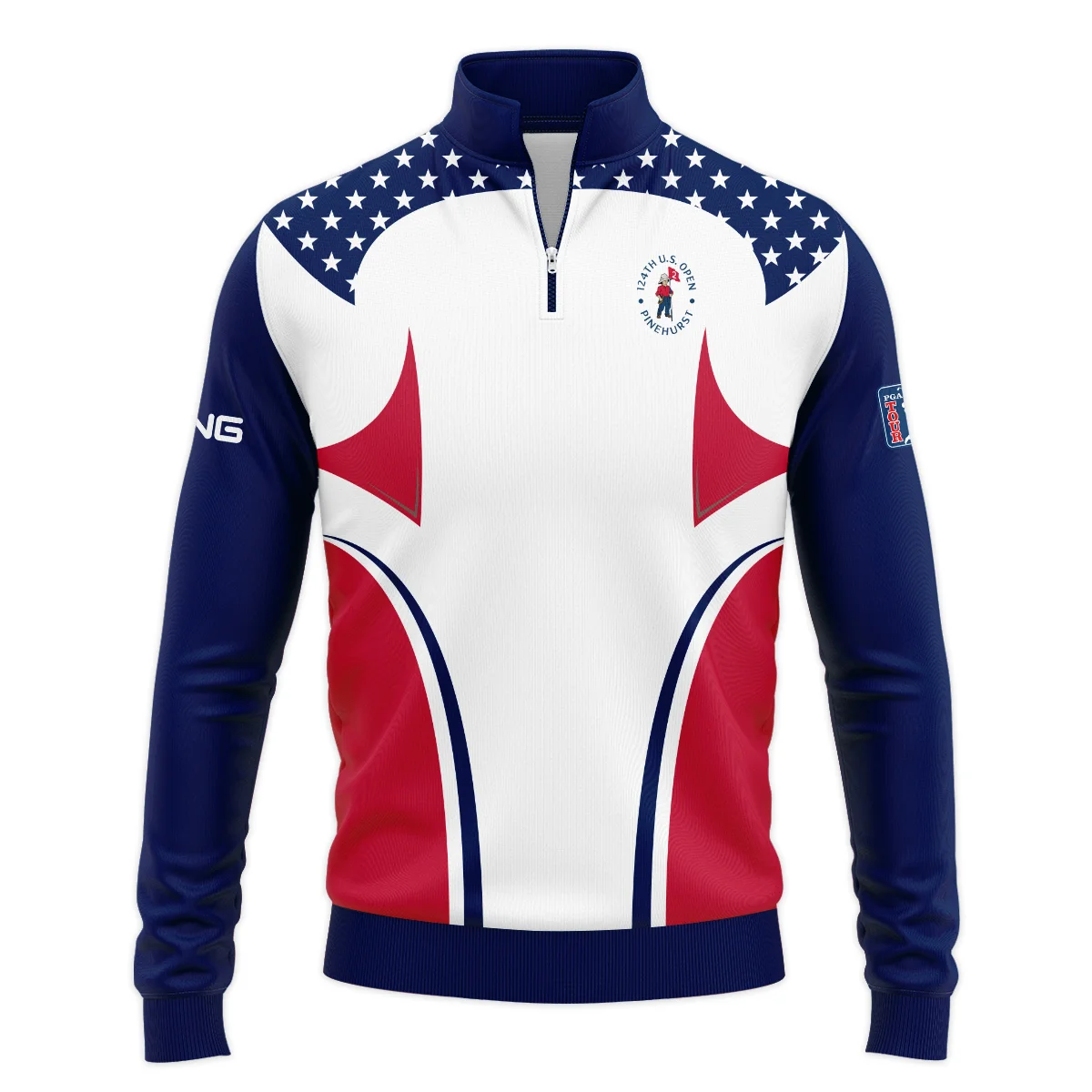 124th U.S. Open Pinehurst Ping Stars White Dark Blue Red Line Zipper Polo Shirt Style Classic Zipper Polo Shirt For Men